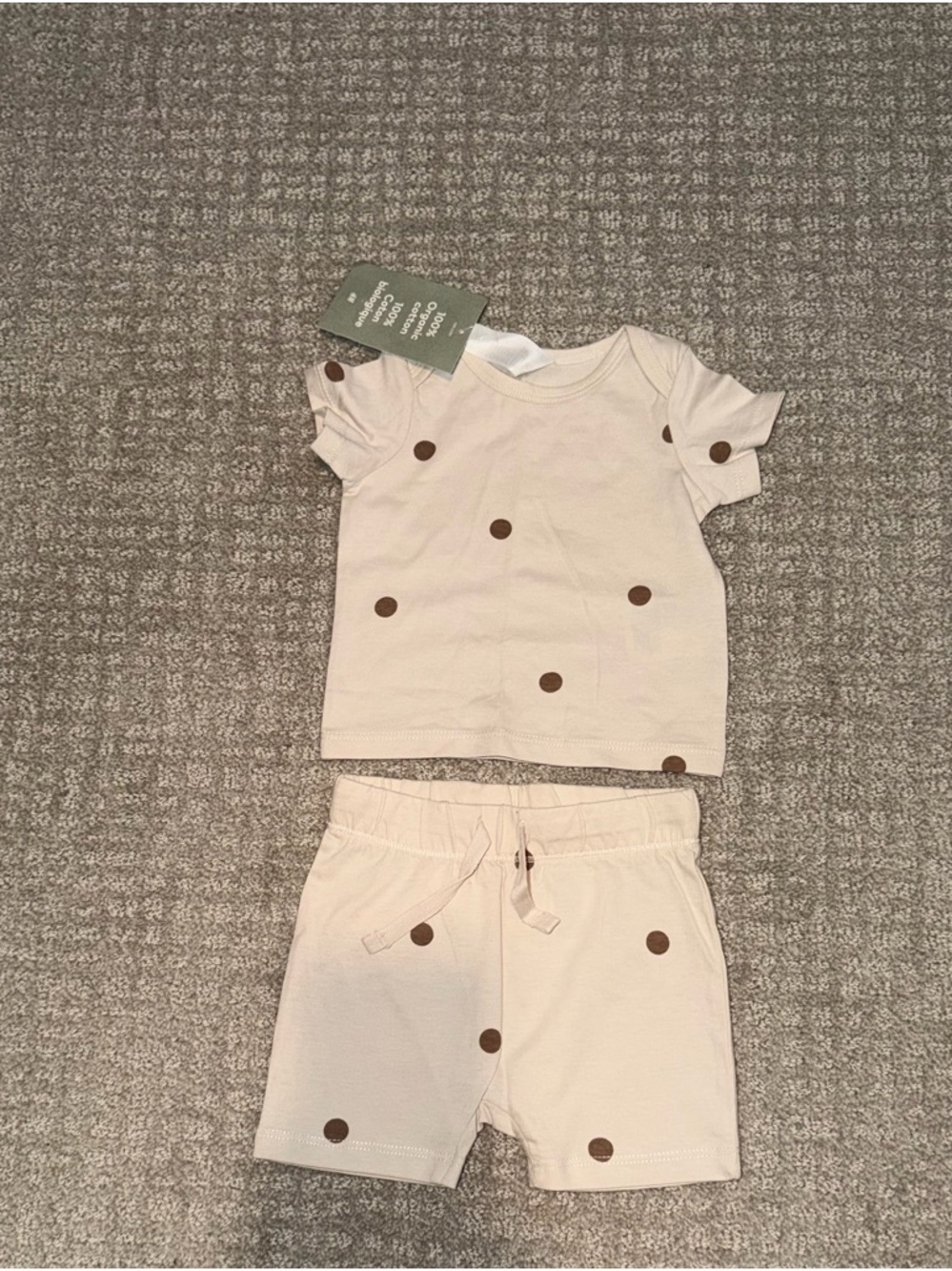 H&M Unisex Baby Beige Polka Dot Organic Cotton Shorts Set Size Newborn